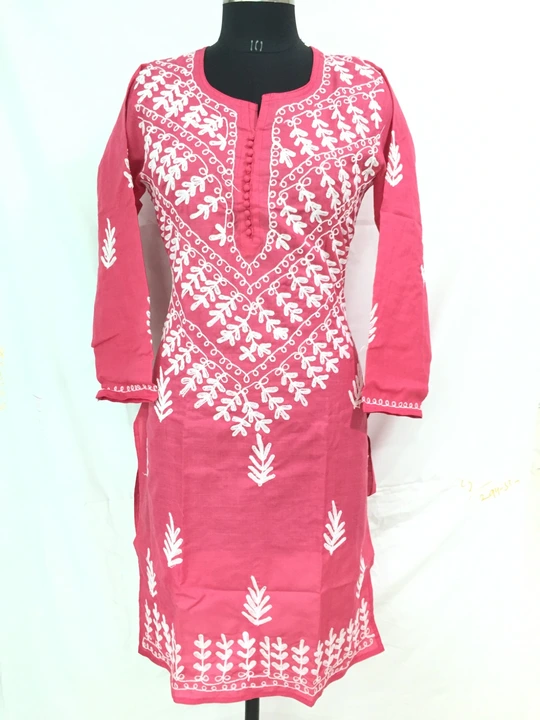 Chikan kari kurti aari work 
Fabric khadi cotton
Length 44 
Size 36-46 
 uploaded by Chikankari on 5/31/2023