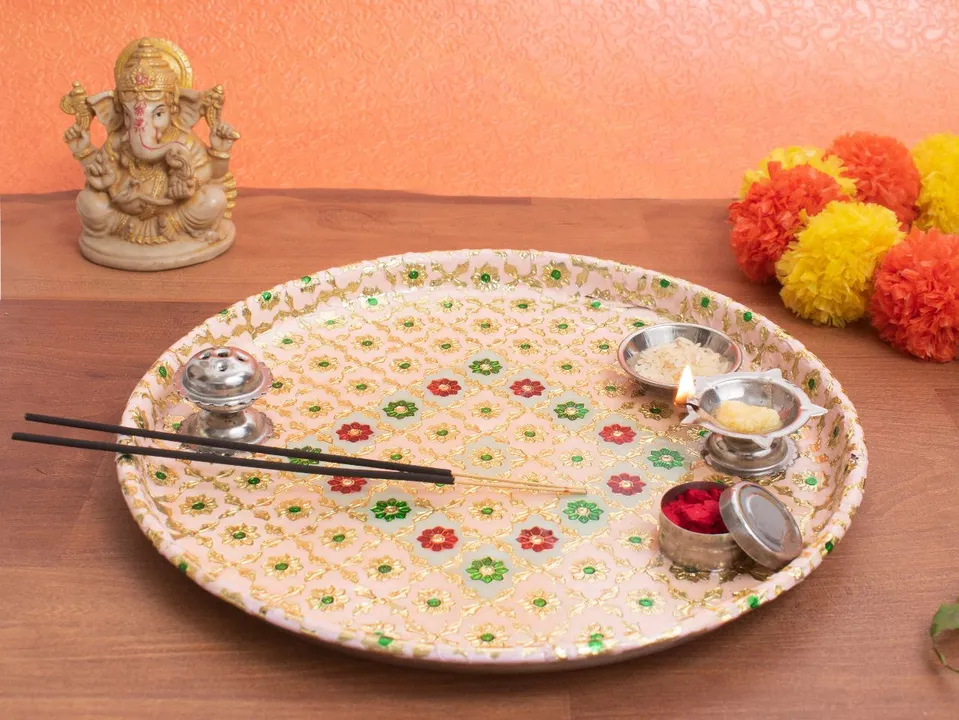 Meenakari pooja thali uploaded by Shree radhe Krishna handicrafts on 6/1/2023