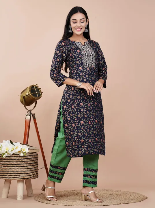 Rayon Embroidery kurta with pant uploaded by Kanak creations on 6/1/2023
