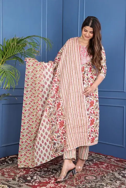 Cotton printed lycra cut kurti pant and duppta  uploaded by Aayan fashion on 6/1/2023