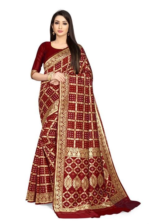 Maroon bandhej silk saree uploaded by business on 3/12/2021