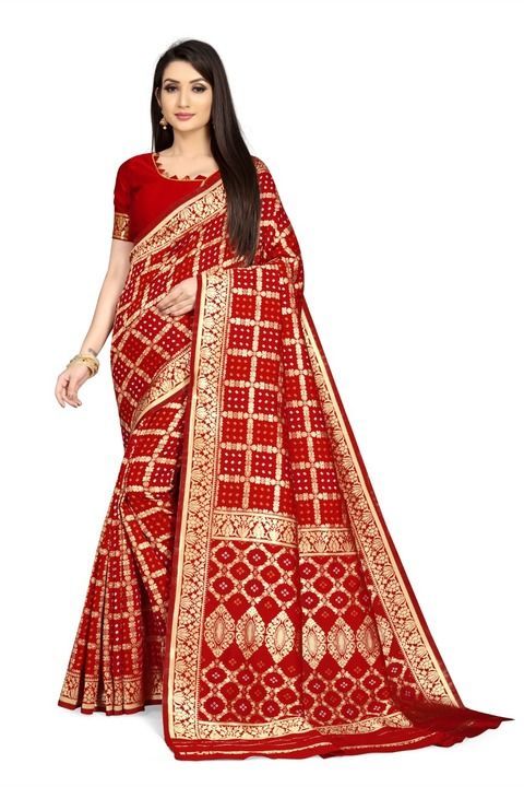 Red bandhni saree uploaded by business on 3/12/2021