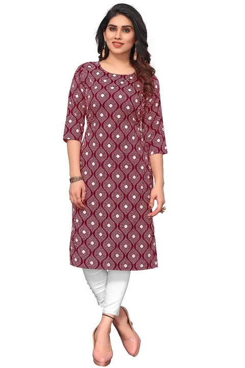 Post image DM for order
.
FABRIC: Crepe 

SIZE :S-36,M-38,L-40,XL-42,XXL-44

LENGTH: 42 Inch

Work: Printed

Sleeves: 3/4 Sleeve
