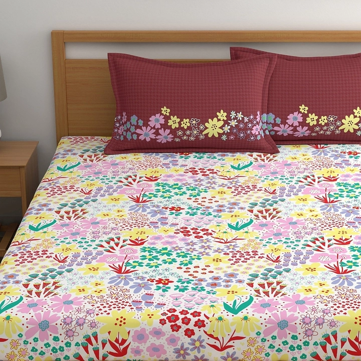 White & Pink Floral Queen Bedsheet uploaded by Esskay International on 6/1/2023