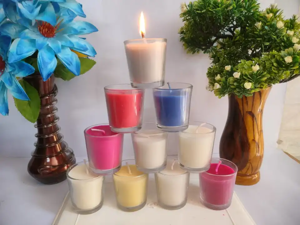 Glass scented colourfull candle uploaded by Tanishk Candle light on 6/1/2023