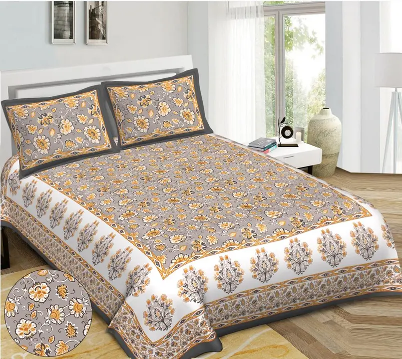 100 % cotton king  size double bed bedsheet  with 2 zipper pillow uploaded by Homage art & craft on 6/1/2023