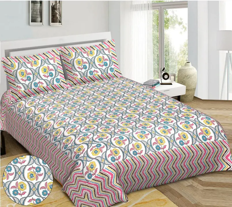 100 % cotton king  size double bed bedsheet  with 2 zipper pillow uploaded by Homage art & craft on 6/1/2023