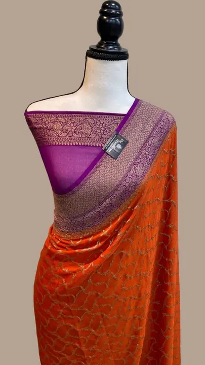 Banarasi semi georgette daible soft silk saree with blouse piece beautiful  uploaded by business on 6/2/2023