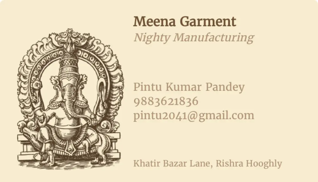 Visiting card store images of Meena garments