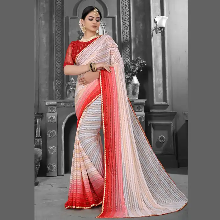 Padding Print Stripe Pattern Georgette Saree uploaded by Ethnic24 on 6/2/2023