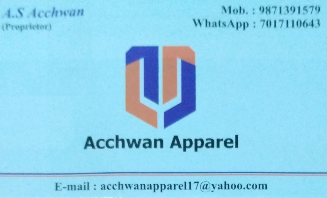 Visiting card store images of Acchwan Apparel 
