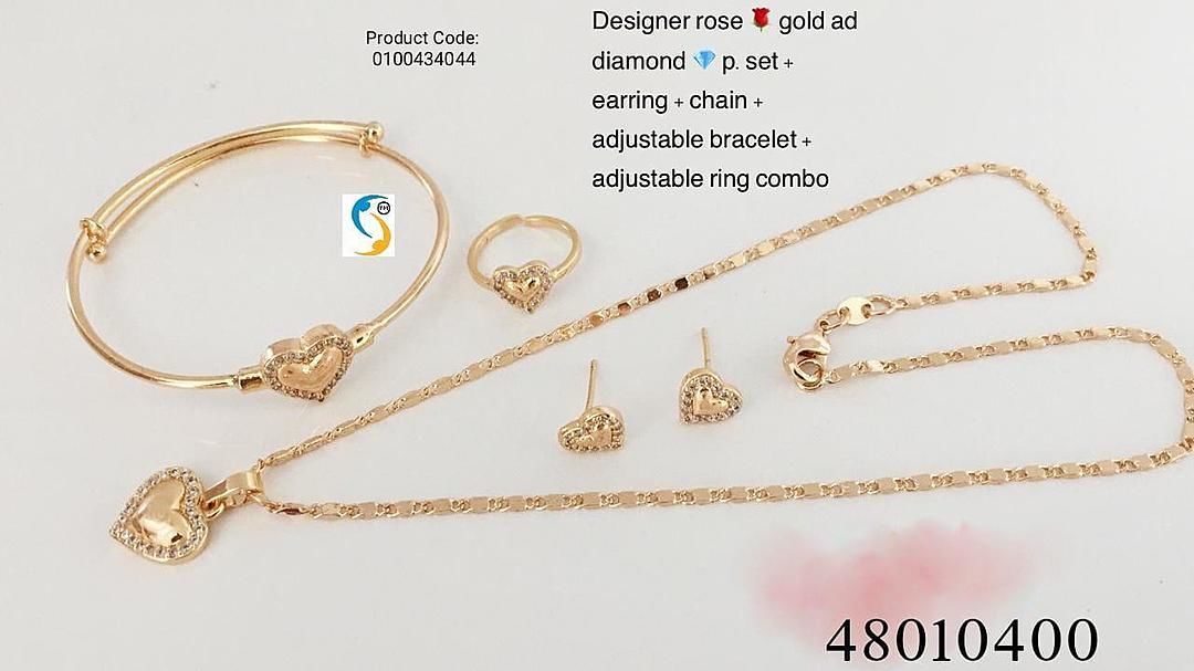 Post image Rose gold pendant necklace set with bracelet and earrings and ring combo
Rs.340+$