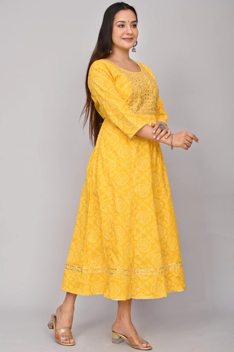 Women Printed Pure Cotton Anarkali Kurta  (Yellow) uploaded by VS Creation on 6/2/2023