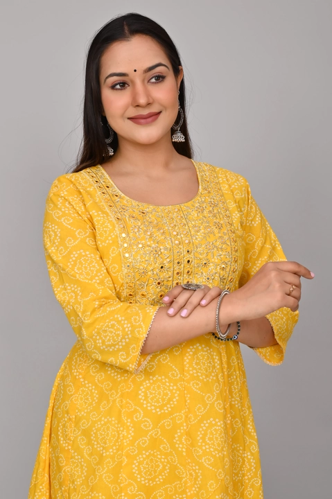 Women Printed Pure Cotton Anarkali Kurta  (Yellow) uploaded by VS Creation on 6/2/2023