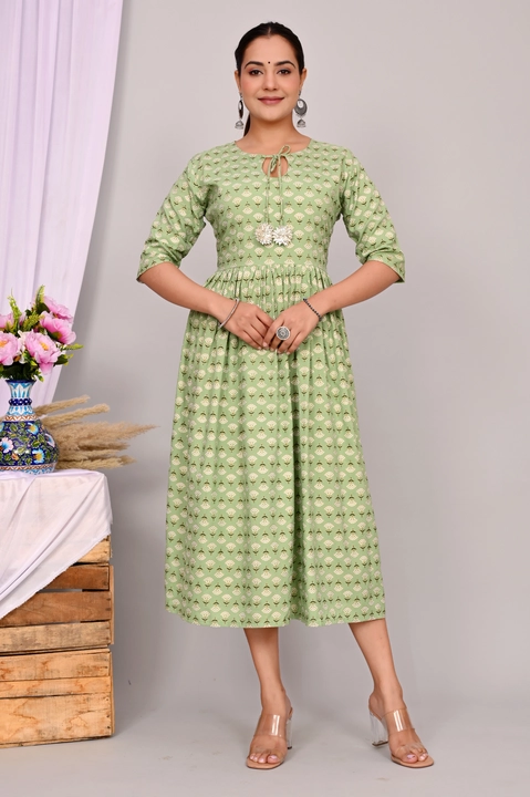 Women Printed Viscose Rayon A-line Kurta  (Green) uploaded by business on 6/2/2023