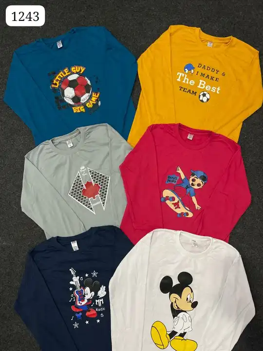 Kids Full Sleeve T-Shirts Available/18 To 36 Size/12 Colours_12 Designs/Box Packing Stock.  uploaded by Gagan Apparels on 6/2/2023
