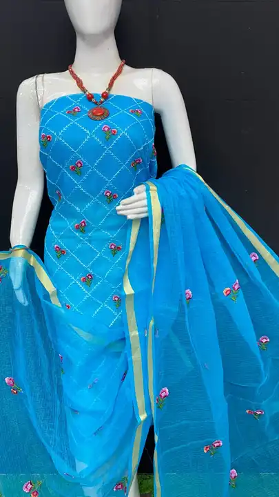  Kota Doria suits  Chikankari work design  uploaded by RB fashion group on 6/2/2023