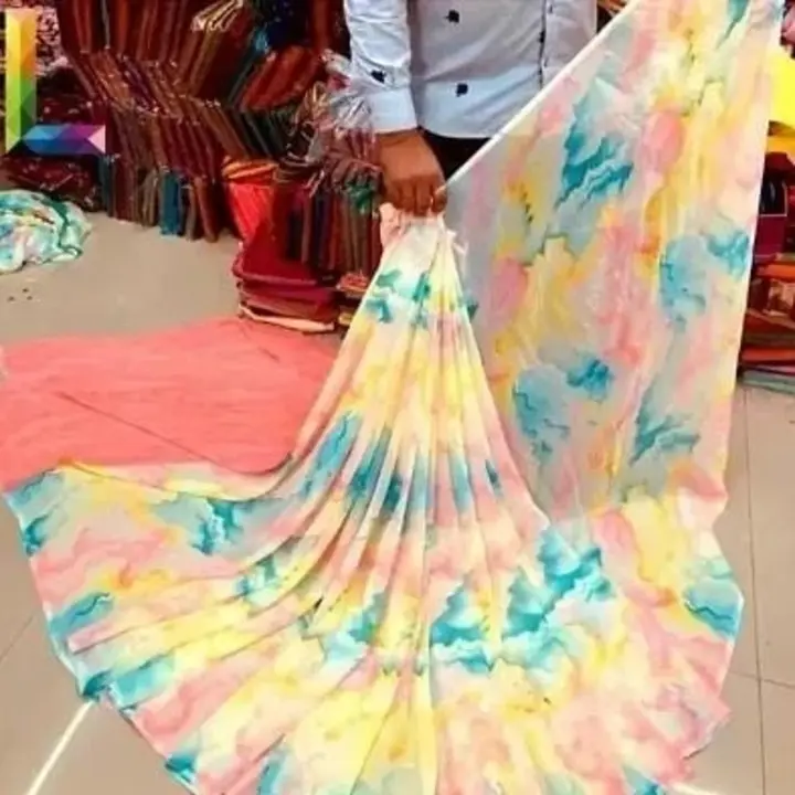 Smooth touch rainbow colour Georgette saree uploaded by Alamdar creation on 6/2/2023