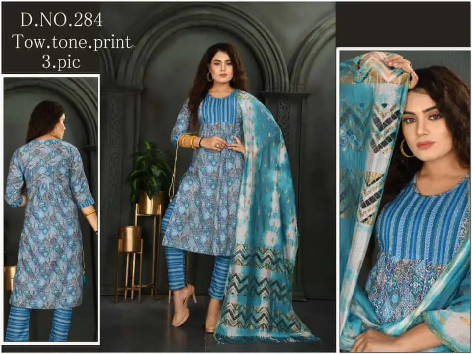 3 pcs dupatta sets fancy work pant nayra cut kurti with dupatta  uploaded by Radha Creation , Maira sales for Readymade items on 6/2/2023
