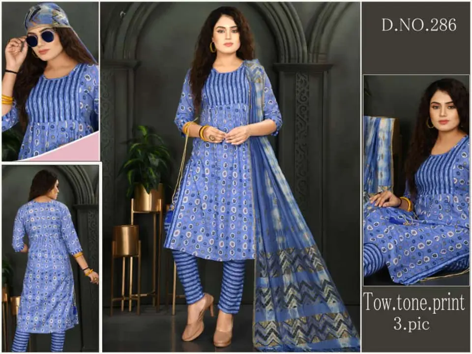 3 pcs dupatta sets fancy work pant nayra cut kurti with dupatta  uploaded by Radha Creation , Maira sales for Readymade items on 6/2/2023