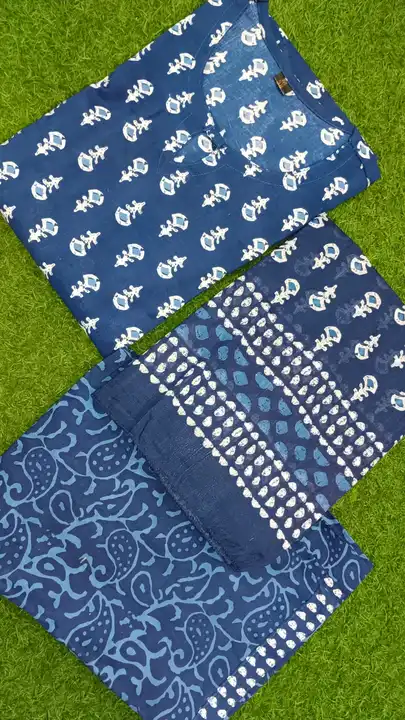 M to XXL, Cotton Suit Set in *Indigo Hand Block Printed Kurti Pant Plazzo With Dupatta*  uploaded by Online Ladies Dresses on 6/3/2023