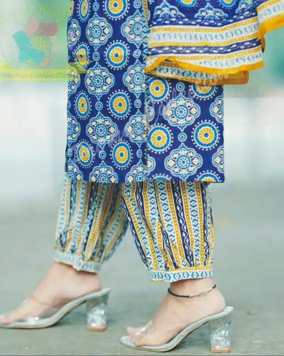 M to 3XL, Pure cotton ajrakh print kurti with buttons paired with ajrakh print cotton gulnar pants a uploaded by Online Ladies Dresses on 6/3/2023