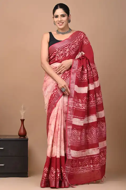 Bagru Hand block printed linen saree  uploaded by The print house  on 6/3/2023