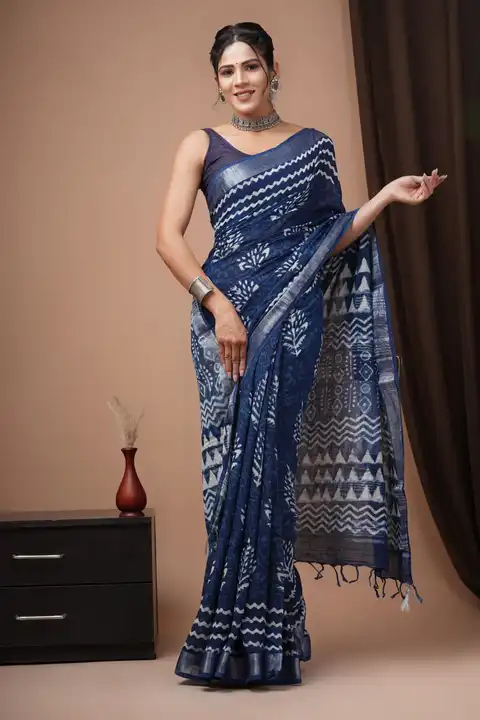 Bagru Hand block printed linen saree uploaded by The print house  on 6/3/2023
