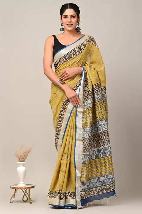 Bagru Hand block printed linen saree  uploaded by The print house  on 6/3/2023