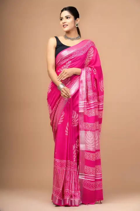 Bagru Hand block printed cotton linen saree  uploaded by The print house  on 6/3/2023