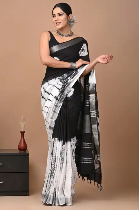 Bagru Hand block printed cotton linen saree uploaded by The print house  on 6/3/2023
