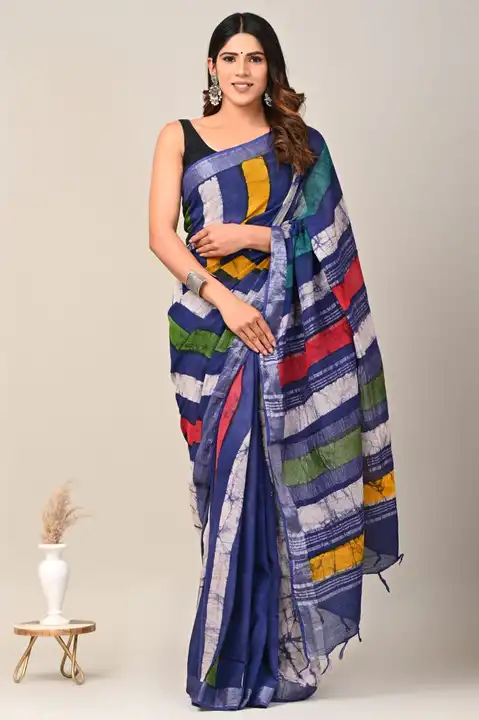 Bagru Hand block printed cotton linen saree uploaded by The print house  on 6/3/2023