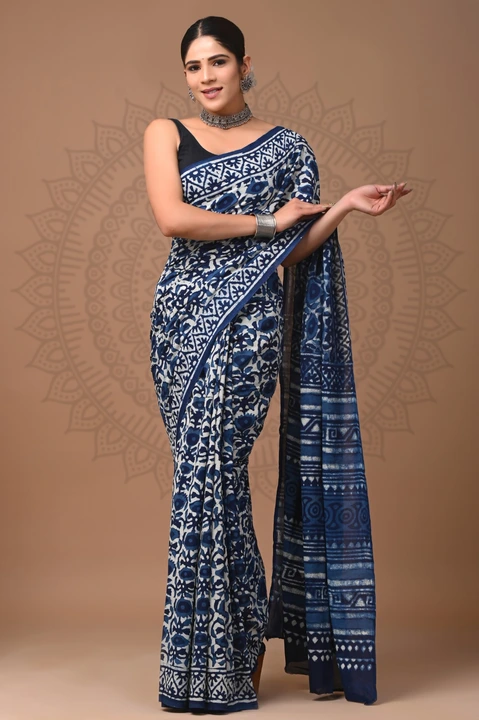 Cotton mul mul indigo sarees  uploaded by The print house  on 6/3/2023