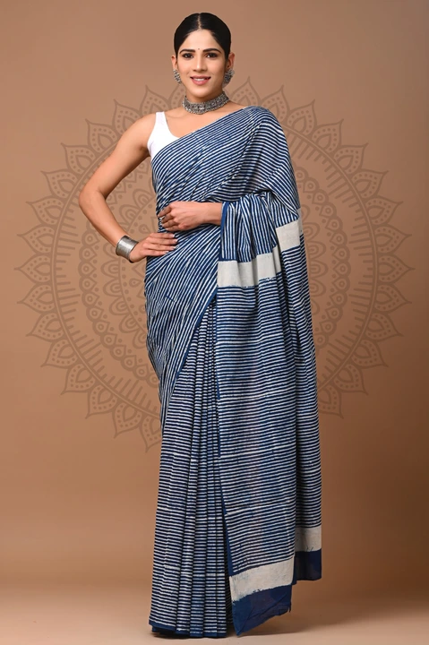 Cotton mul mul indigo sarees  uploaded by The print house  on 6/3/2023
