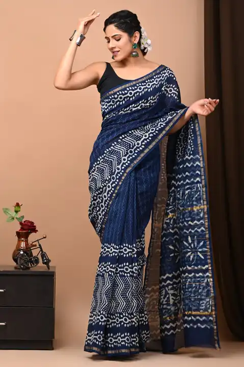Chanderi indigo sarees  uploaded by The print house  on 6/3/2023