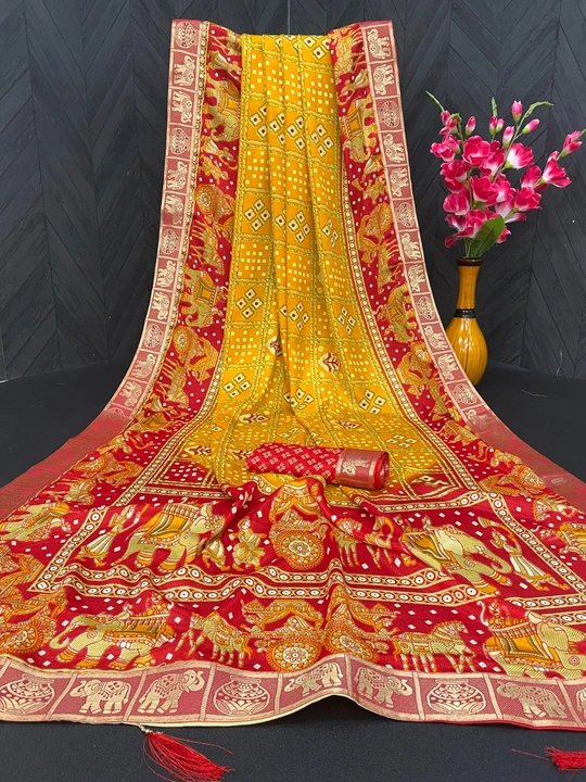 Traditional Designer Patola Style Bandhani Saree uploaded by Feni Creation on 6/3/2023