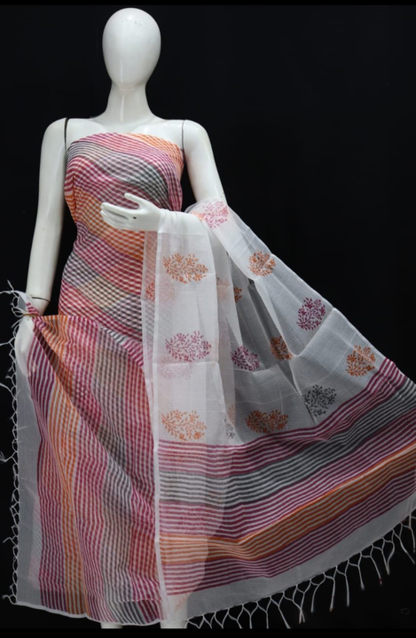 Kota Doria suits block print work lahariya design uploaded by RB fashion group on 6/3/2023