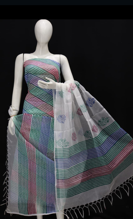 Kota Doria suits block print work lahariya design uploaded by RB fashion group on 6/3/2023