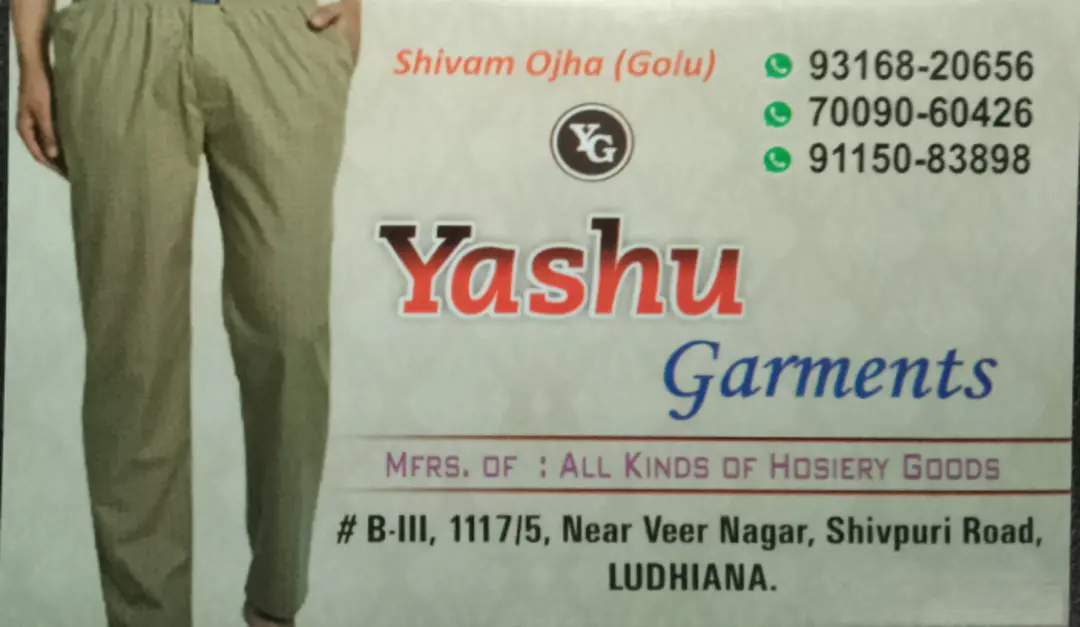 Visiting card store images of Yashu garments