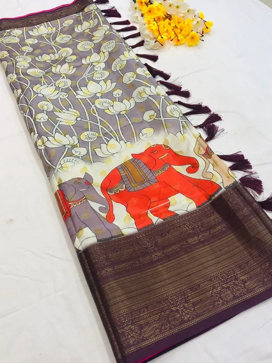 Mallampuram soft banarasi silk saree with kalamkari uploaded by Suyukti fab on 6/3/2023