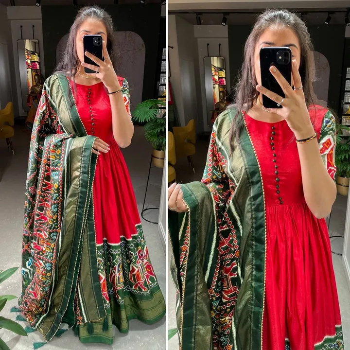 Patola type print gown with dupatta uploaded by JP BRANDCHOISE on 6/3/2023