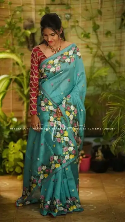 Tusar embroidery work saree uploaded by WeaveMe India on 6/3/2023