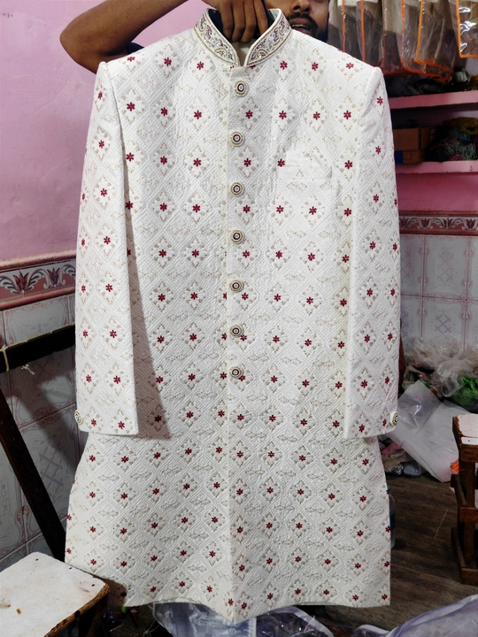 Men's wedding sherwani for wholesale and retail my number customize ps available uploaded by Heena Hassan Enterprises on 6/3/2023
