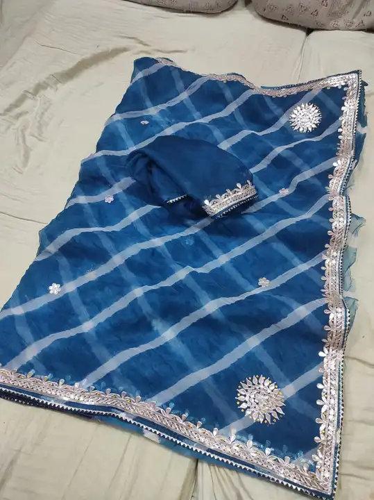 Super new design launch👉👉pure organga silk fabric👉same fabric blouse👉👉👉japuri hand leheiya👉👉 uploaded by Gotapatti manufacturer on 6/4/2023