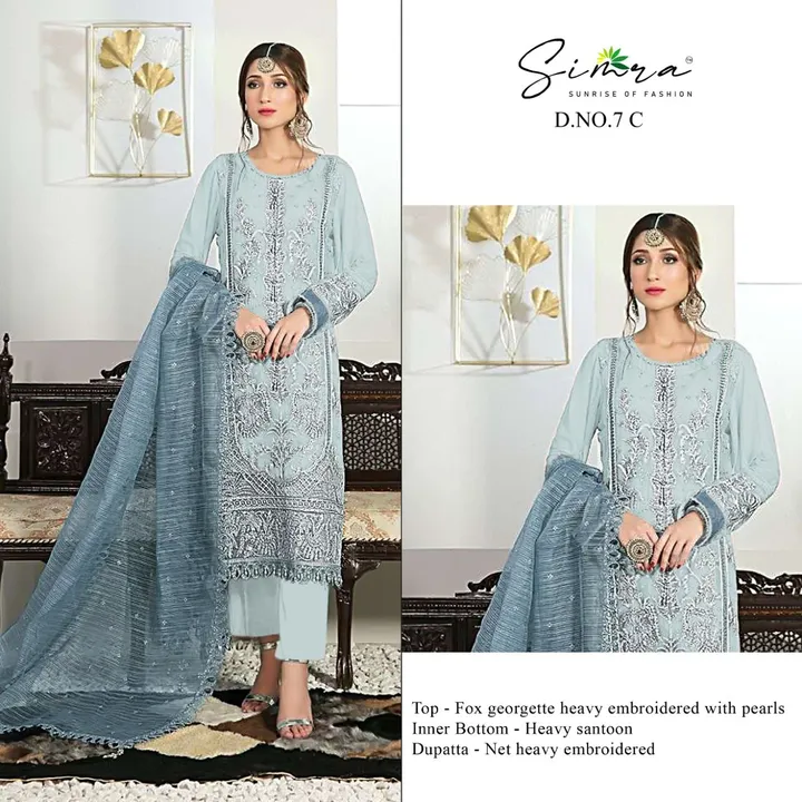 _*BRAND NAME*_:- SIMRA™️ 

_*D NO*_:- 7 
_*Top*_:- FOX GEORGETTE HEAVY EMBROIDERED WITH PEARLS
_* uploaded by Fashion Textile  on 6/4/2023