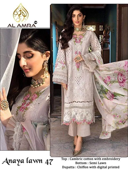 *ZF ANAYA LAWN 47*

*Top* : *CAMBRIC COTTON* With heavy Embroidery work and sequnace work

*SLEEVE*  uploaded by Fashion Textile  on 6/4/2023