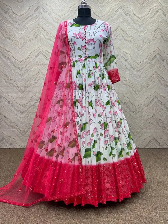 *👉❤️PRESERNTING NEW FANCY DIGITAL PRINT AND FANCY EMBROIDERY 5mm SEQUENCE WORK GOWN WITH DUPATTA 👍 uploaded by Fashion Textile  on 6/4/2023