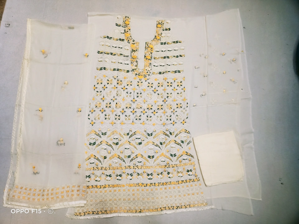 Viscose Georgette Anchor thread Handwork suits  uploaded by Solanki Handicraft on 6/4/2023