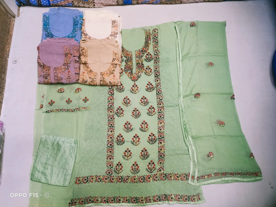 Viscose Georgette Anchor thread Handwork suits  uploaded by Solanki Handicraft on 6/4/2023