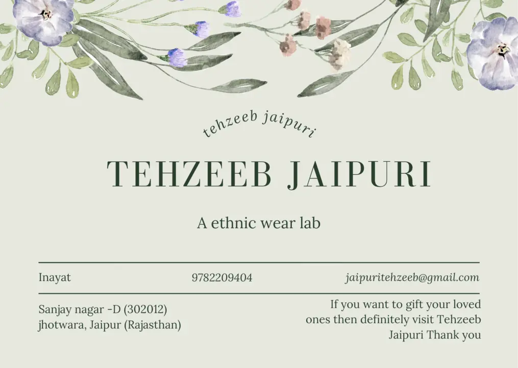 Post image *TEHZEEB JAIPURI* is a (india) Jaipur home based *wholesale supply unit* that provides you Jaipuri Kurtis, Kurti/Pants, Suits, Jaipuri Purses &amp; Bags and Ladies Undergarments at wholesale and reasonable rates.
 have more collections you can call me or WhatsApp me *+919782209404*

Get best supplier in Jaipur for jaipuri ethnic wear , jaipuri purse and ladies undergarments and more.

1. join our group for ladies undergarments.
https://chat.whatsapp.com/KzWFEz7gec07bB5aSCWfJt

👆👆👆👆👆👆👆👆

2. Join our group for jaipuri ethnic wear kurtis/ kurti-pent &amp; suits.
https://chat.whatsapp.com/G6tStb1cquJ9w8LbCcR9mp
👆👆👆👆👆👆👆👆👆

3.join our group for jaipuri purse &amp; bags.
https://chat.whatsapp.com/FLwTfdejR9r3Bxw10LIGAP
👆👆👆👆👆👆👆👆👆

4.U can join us on Instagram for daily updates and live product demo.
https://instagram.com/tehzeeb_jaipuri?igshid=ZDc4ODBmNjlmNQ==
👆👆👆👆👆👆👆👆👆

5. U can join us on facebook for daily updates and weekly live session.
https://www.facebook.com/profile.php?id=100092245688780&amp;mibextid=ZbWKwL
👆👆👆👆👆👆👆👆
Shared my group link with yours friend &amp; relatives if you like our price and services and products.

{ *TEHZEEB JAIPURI* }